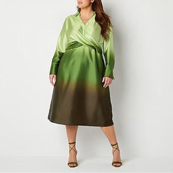 Worthington Plus Dresses & Skirts - NEW Worthington Women's Plus Size Green Ombre Dip Dye Midi Wrap Dress (Size: 2X)